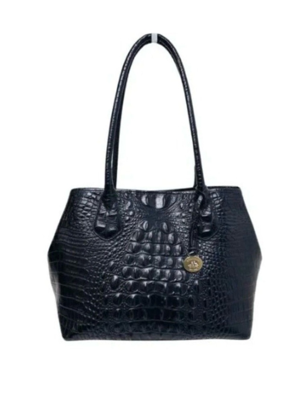 Brahmin Embossed Leather Anytime Large Tote Black Croc-Embossed